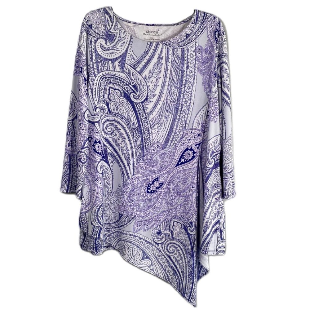 CHICO'S Women's Asymmetrical Floral Paisley Tunic Tee Top - Size 1 (M)